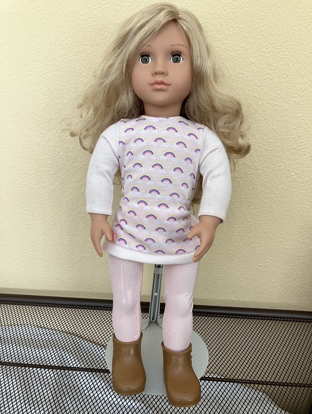 Blonde Doll in Pink Rainbow Dress & Brown Boots - Kids Toy